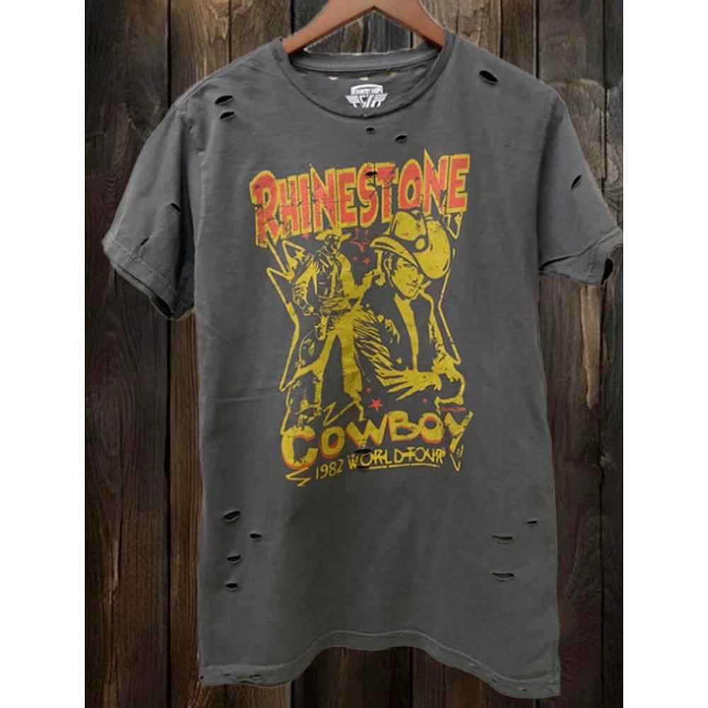 Rhinestone Cowboy 1982 Distressed Tshirt Unisex Size Large Western Retro Ripped